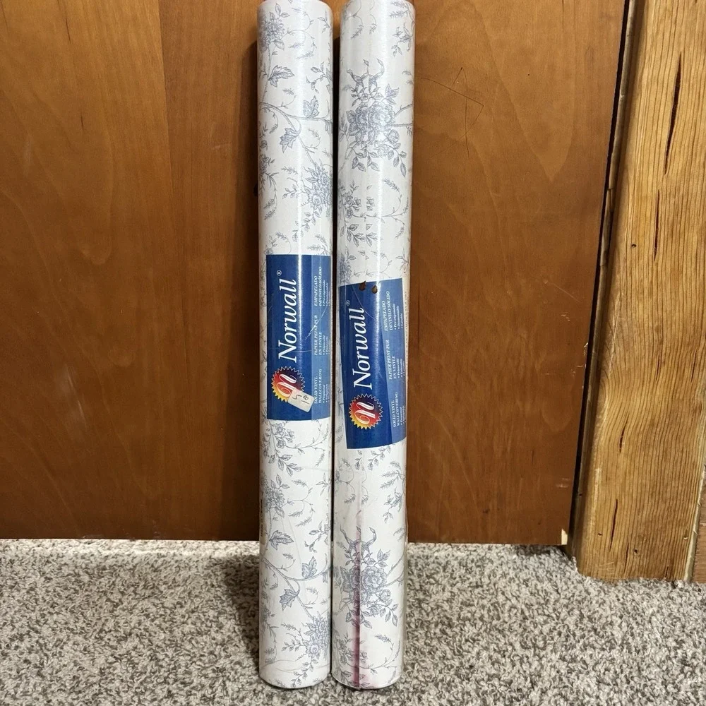 2 Vtg Norwall Wallpaper Toile on Soft White WD24779 Farmhouse Living Prepasted
